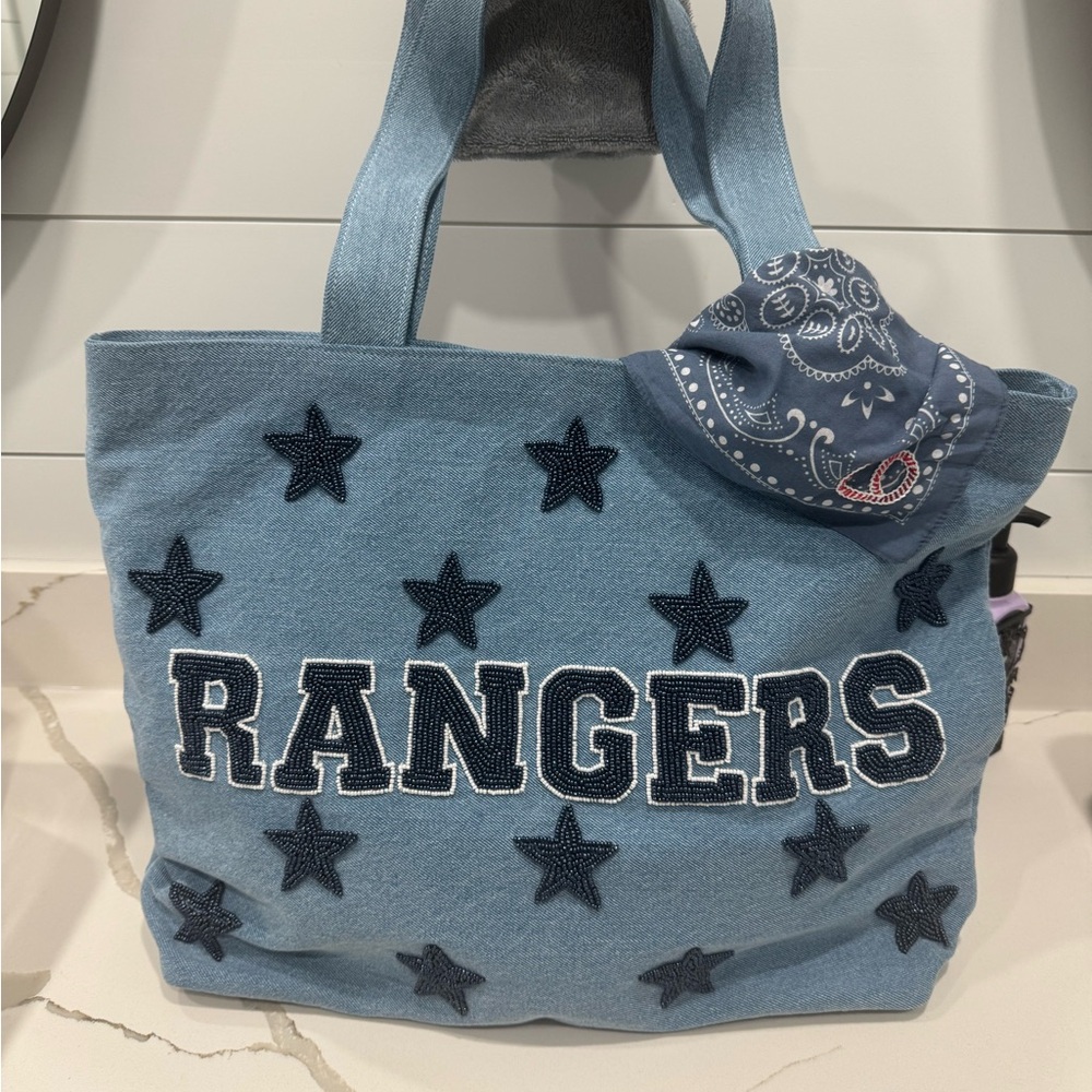 Texas Rangers Custom embroidered Tote-Hand made.